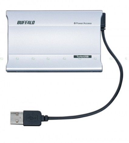 Hard disk portatile Buffalo USB tra i pi?? piccoli sul mercato delle dimensioni di una carta di credito: ampia memoria da 56 GB.