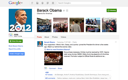Da oggi su Google + c'? anche il presidente Barack Obama