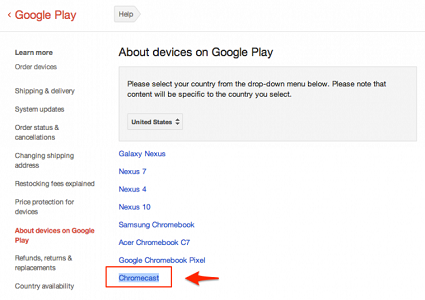 Cosa ? Google Chromecast? Misterioso link apparso sul sito supporto Google Play